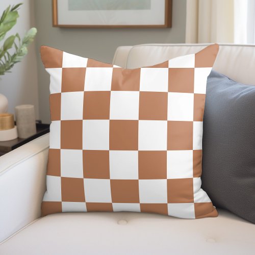 Terra Cotta and White Checkerboard Throw Pillow