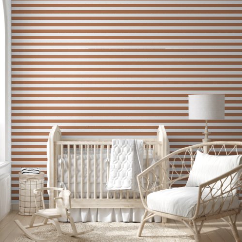 Terra Cotta and White Classic Horizontal Stripes Wallpaper