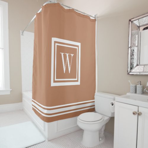 Terra Cotta and White Classic Square Monogram Shower Curtain