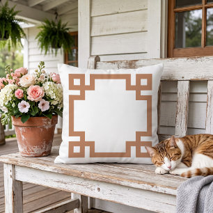 Terra Cotta and White Greek Key Editable Colors Outdoor Pillow