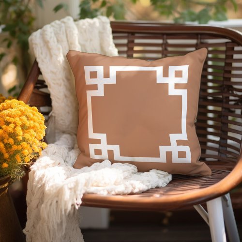 Terra Cotta and White Greek Key  Editable Colors Outdoor Pillow