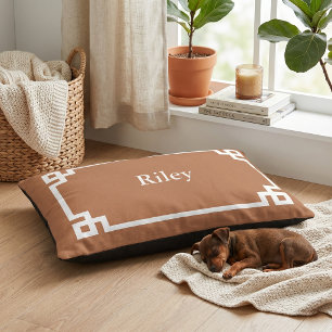Terra Cotta and White Greek Key Monogram Pet Bed