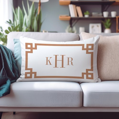 Terra Cotta and White Greek Key  Monogrammed Lumbar Pillow