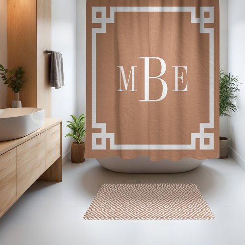 Terra Cotta and White Greek Key  Monogrammed Shower Curtain