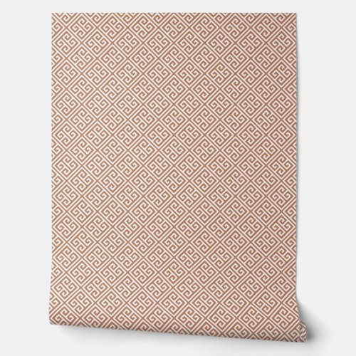Terra Cotta and White Greek Key Pattern Wallpaper