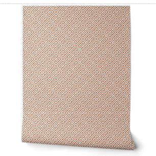 Terra Cotta and White Greek Key Pattern Wallpaper