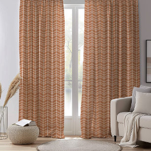 Terra Cotta and White Modern Herringbone Sheer Curtains