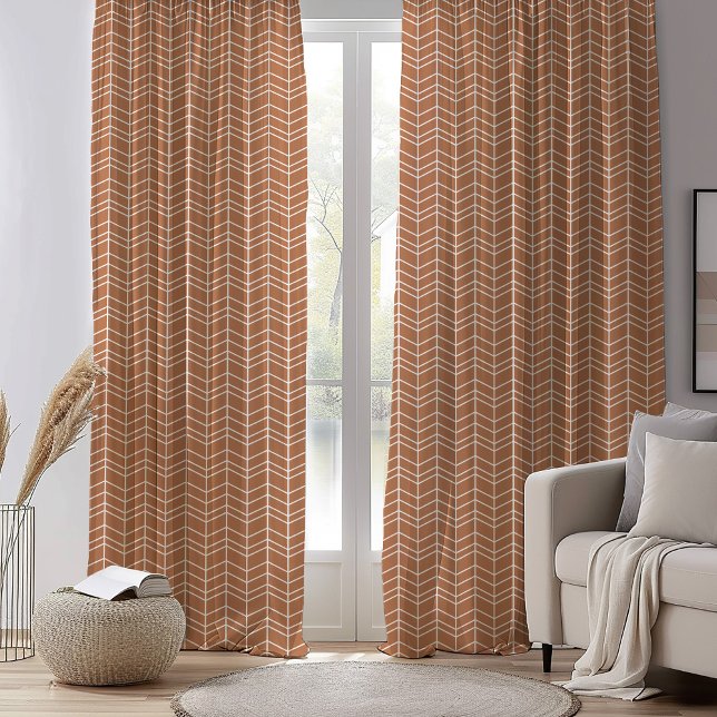 Terra Cotta and White Modern Herringbone Sheer Curtains (Creator Uploaded)