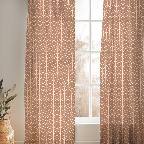 Terra Cotta and White Modern Herringbone Sheer Curtains