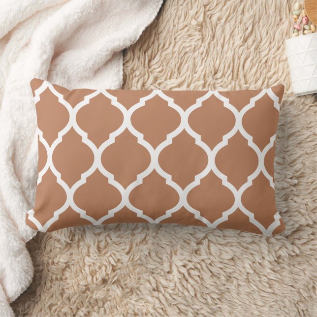 Terra Cotta and White Moroccan Pattern Lumbar Pillow (Blanket)