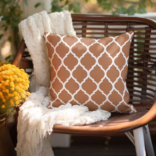 Terra Cotta and White Moroccan Pattern Outdoor Pillow