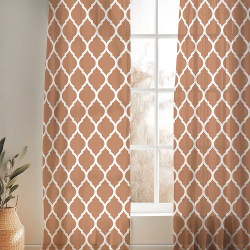 Terra Cotta and White Moroccan Pattern Sheer Curtains