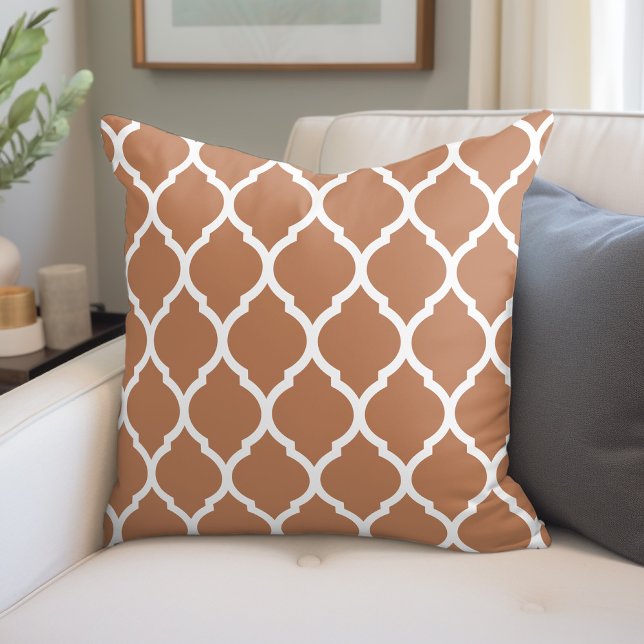 Terra Cotta and White Moroccan Pattern Throw Pillow (Creator Uploaded)