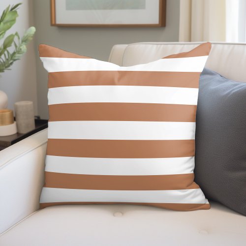 Terra Cotta and White Stripes Throw Pillow