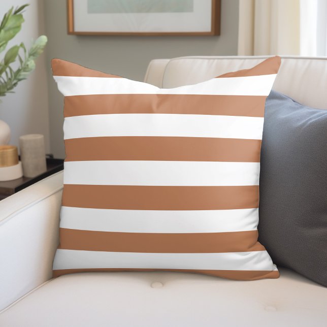 Terra Cotta and White Stripes Throw Pillow (Creator Uploaded)
