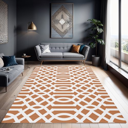 Terra Cotta and White Trellis Pattern Rug