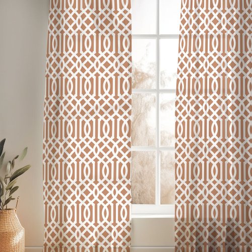 Terra Cotta and White Trellis Pattern Sheer Curtains