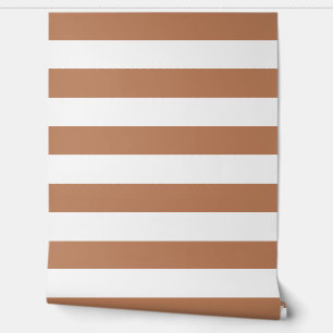 Terra Cotta and White Wide Horizontal Stripes Wallpaper