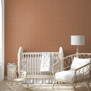 Terra Cotta and White Windowpane Check Wallpaper