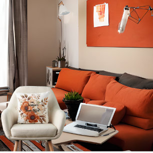 Terra Cotta, Beige, Brown Floral Home Office Quote Throw Pillow