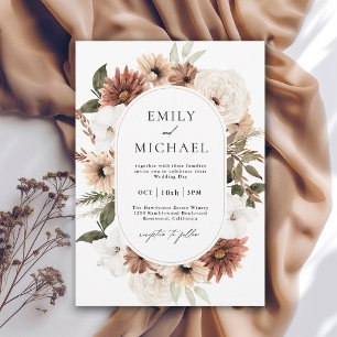 Terra Cotta Boho Floral Fall Wedding Invitation