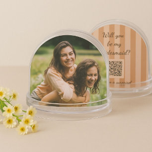 Terra Cotta Boho Striped Bridesmaid Photo Confetti Snow Globe