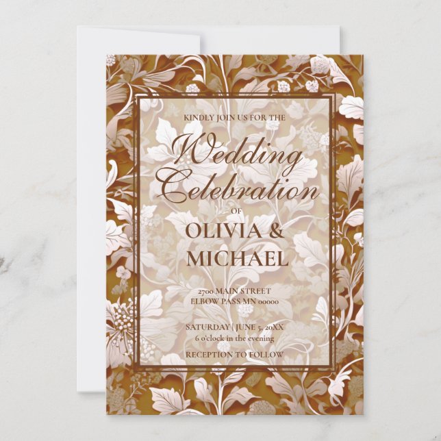 Terra cotta Burnt Orange Modern botanical Wedding Invitation (Front)