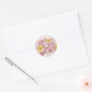 Terra Cotta Edged Bouquet Classic Round Sticker