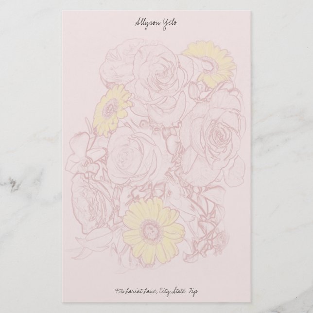 Terra Cotta Edged Bouquet Personalized  Stationery (Front)