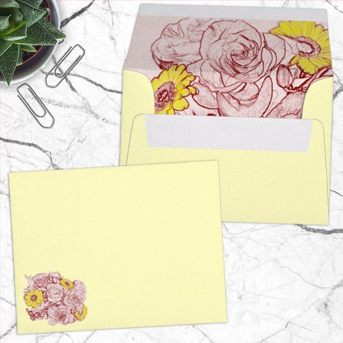 Terra Cotta Edged Rose Yellow Daisy Bouquet Envelope