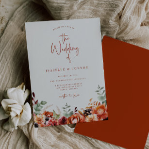 Terra Cotta Fall Floral Wedding Invitation