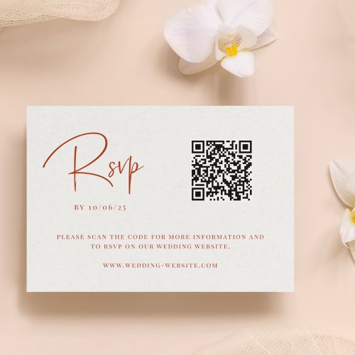 Terra Cotta Fall Floral Wedding QR Code RSVP Card