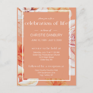 Terra Cotta Floral Funeral Celebration of Life Postcard