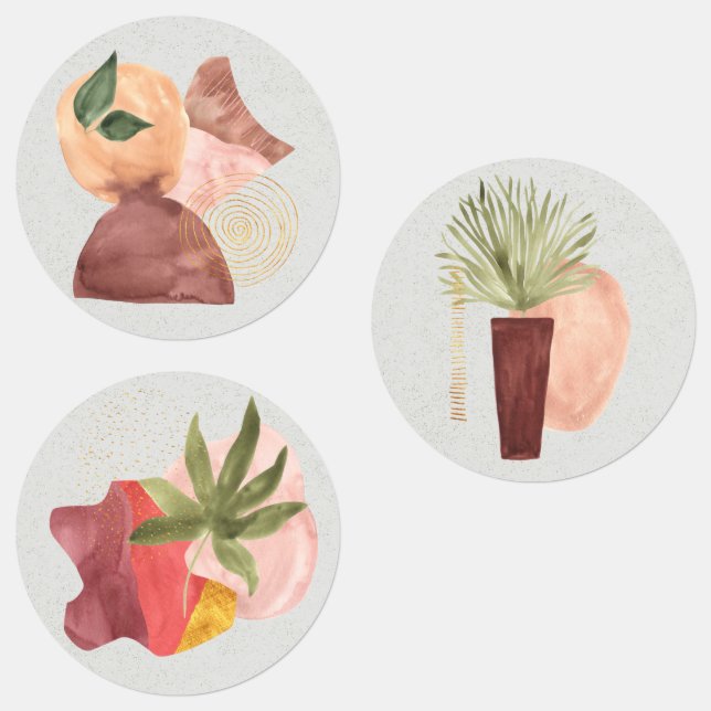 Terra Cotta Gold Glitter Shapes Botanical Gift Labels (Group)