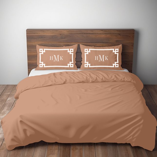 Terra Cotta Greek Key Monogram Standard Pillow Case (Creator Uploaded)