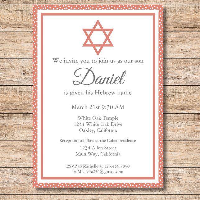 Terra Cotta Jewish Baby Naming Ceremony Brit Milah Invitation (Creator Uploaded)