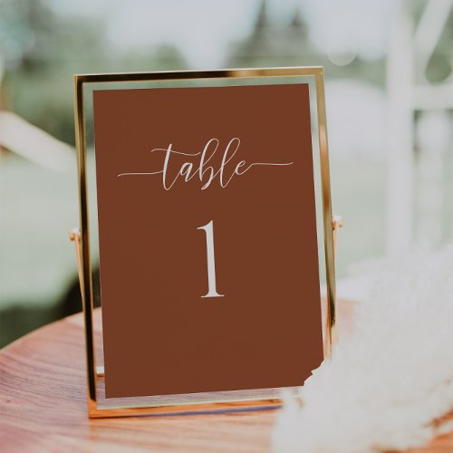 Terra Cotta Minimalist Wedding Table Number Card