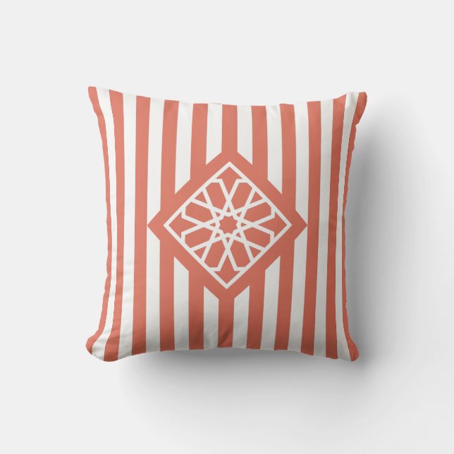 Terra Cotta Moroccan Zellige Flower Symbol Throw Pillow (Front)