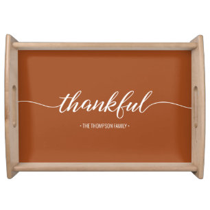 Terra cotta orange Thanksgiving Thankful Custom Serving Tray