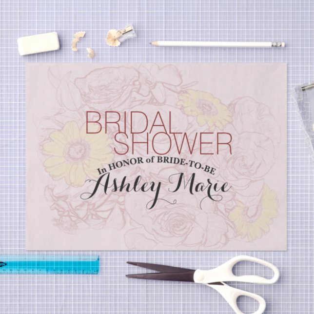 Terra Cotta Outlined Bouquet Artwork Personalized Tissue Paper (Craft)