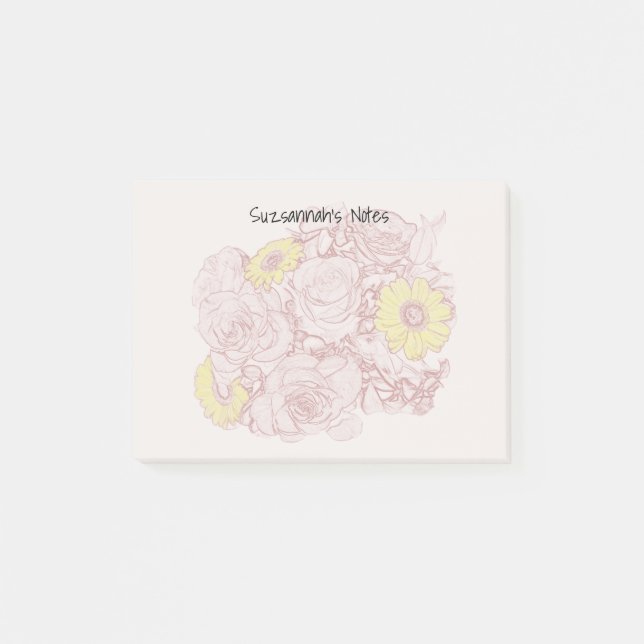 Terra  Cotta Outlined Bouquet Artwork Template Post-it Notes (Front)