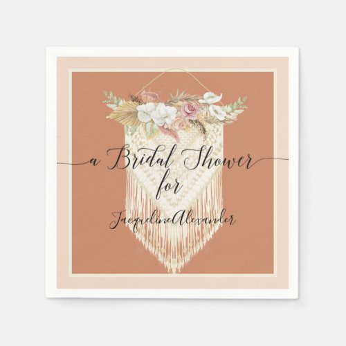 Terra Cotta Pampas Grass Blush Floral Bridal Napkins