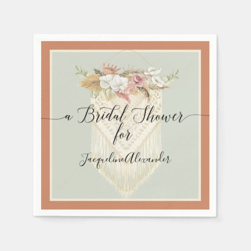 Terra Cotta Pampas Grass Floral Greenery Bridal Napkins