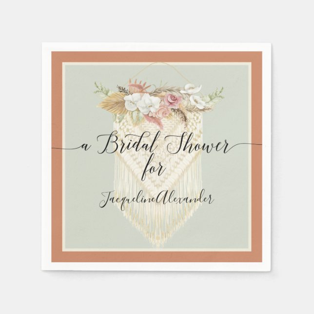 Terra Cotta Pampas Grass Floral Greenery Bridal Napkins (Front)