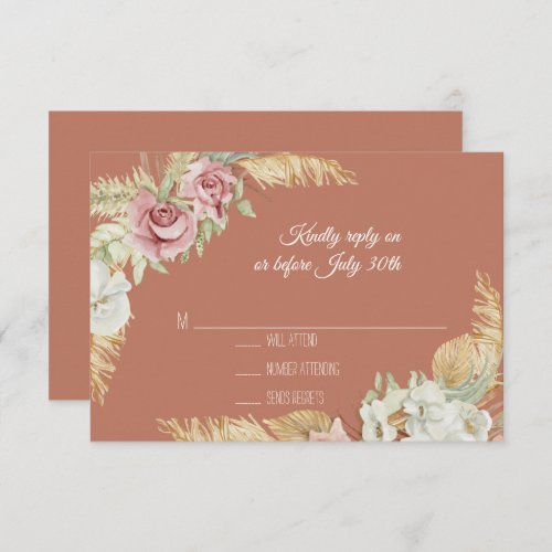 Terra Cotta Pampas Grass Palm Pink Floral Foliage RSVP Card