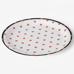 Terra Cotta Polka Dots Black Trim Paper Plates