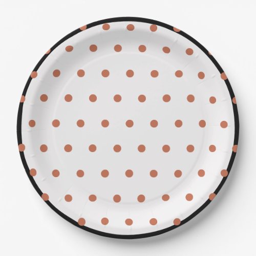 Terra Cotta Polka Dots Black Trim Paper Plates