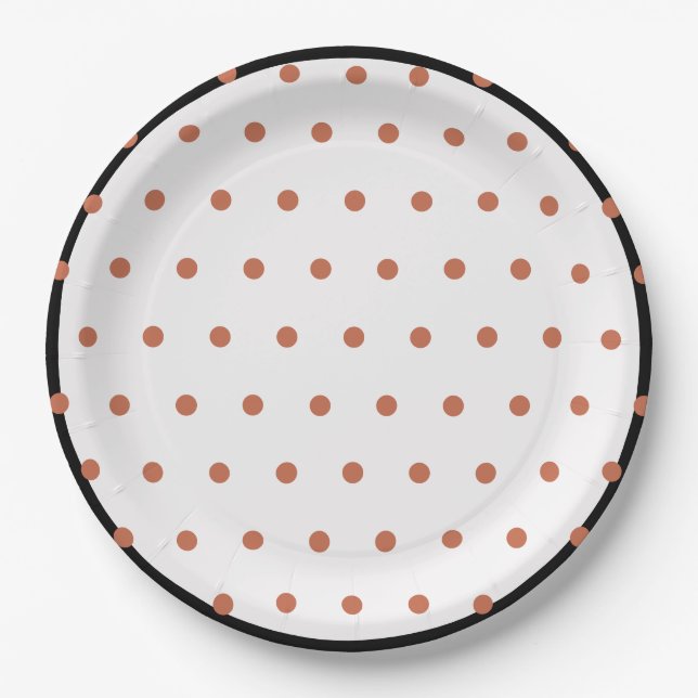 Terra Cotta Polka Dots Black Trim Paper Plates (Front)