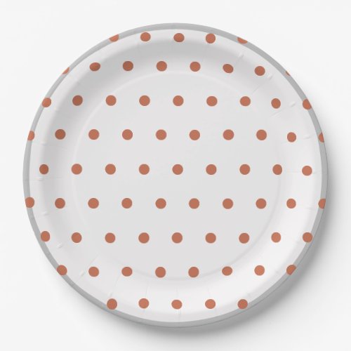 Terra Cotta Polka Dots Grey Trim Paper Plates