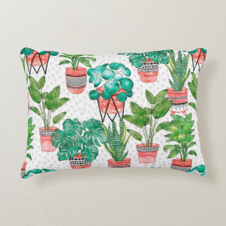 Terra cotta Pots Watercolor House Plants Seamless Accent Pillow